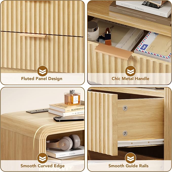 Decofy Fluted 2-Drawer Nightstand Set of 2 - Image 3