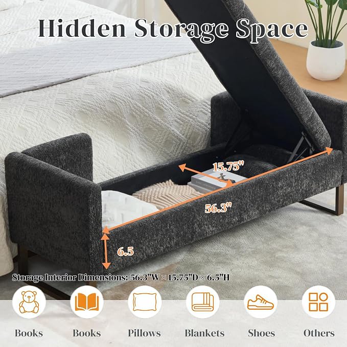 Aoiy & Wifon 63.98" W Storage Ottoman Bench, End of Bed Bench, King Size - Image 3