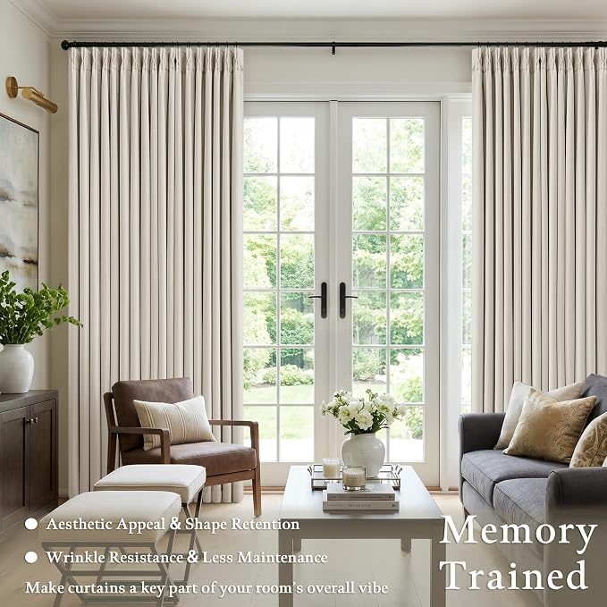 60 Inch Wide Pinch Pleated 100% Blackout Curtains 92 Inches Long, Natural | - Image 6