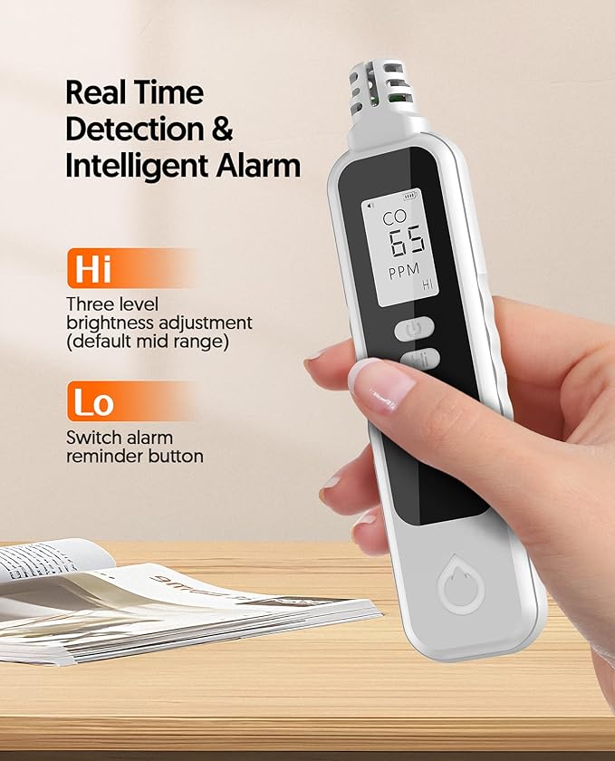 PUTECCH Carbon Monoxide Detectors Portable CO Detector Battery Powered, Handheld Carbon Monoxide Monitor Alarm Detector with LCD Display for Home/Outdoor/Travel (Batteries Included) (White)