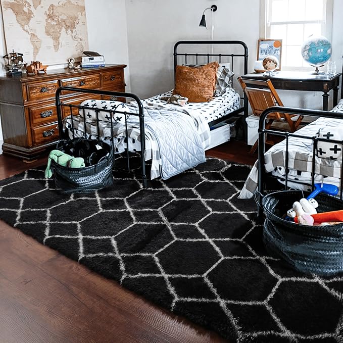 Large Area Rugs for Living Room, 7x10 Black and White Rug, Boho Thick Floor Mat - Image 9
