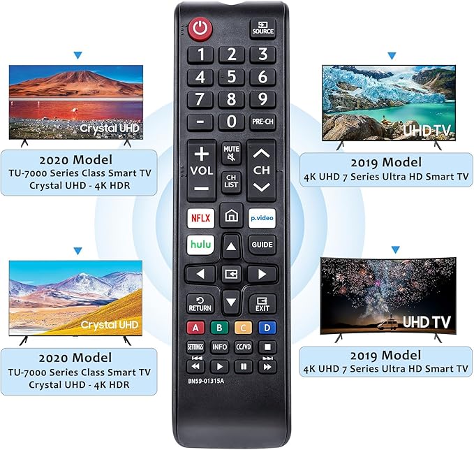 Replacement BN59-01315A BN59-01315J Remote Control Compatible with Samsung 4K Crystal UHD 6/7/8/9/TU-7000 Series Smart TV(BN59-01315E)