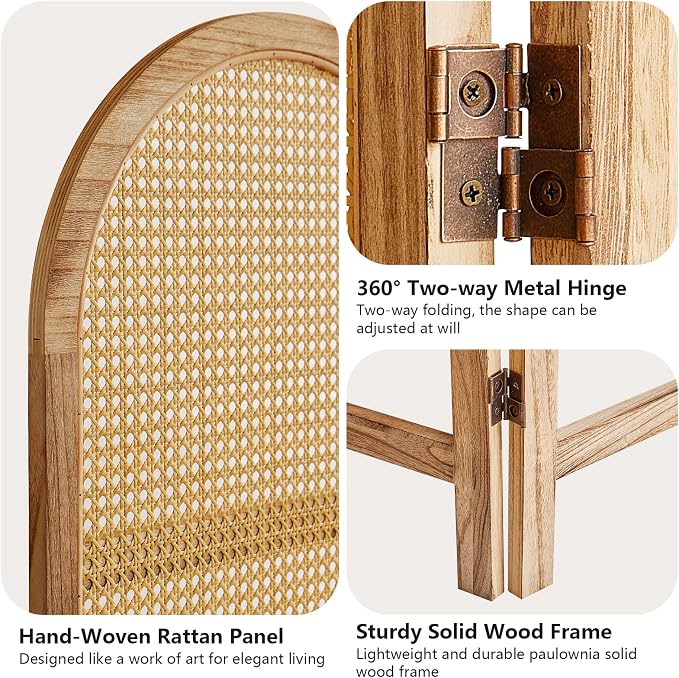 3 Panel Rattan Room Divider Screen, Boho Folding Privacy Screen | Decorative - Image 4