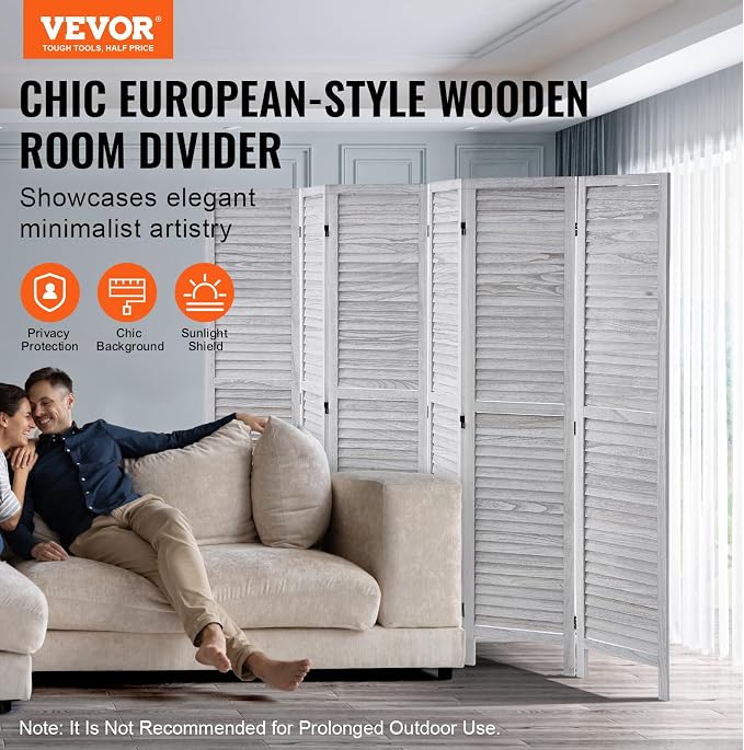 VEVOR Wood Room Divider, 6 Panel Wood Folding Privacy Screen, 66.9 Inches Tall - Image 2