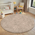 Beige Round Fluffy Rug 5ft Plush Fuzzy Shaggy Carpet | Soft Rugs by Unknown