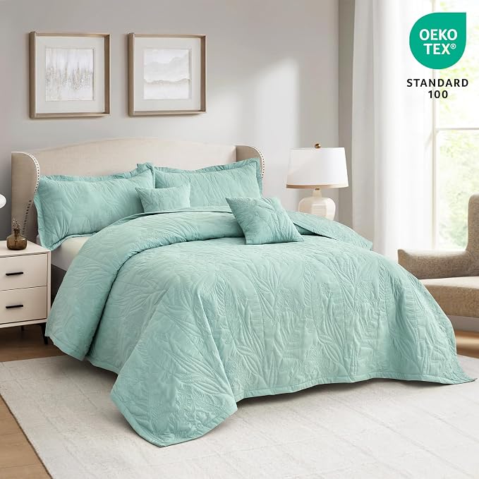 HZ & HY Oversized King Bedspreads 128x120, Seaglass | Extra Wide Coverage - Image 3