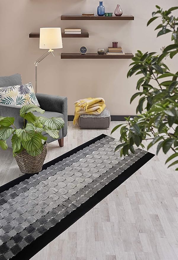 Custom Length Hallway Runner Rug,Slip Resistant,Checkered Black, 26 Inch X 35 feet, Sold and Priced Per Foot