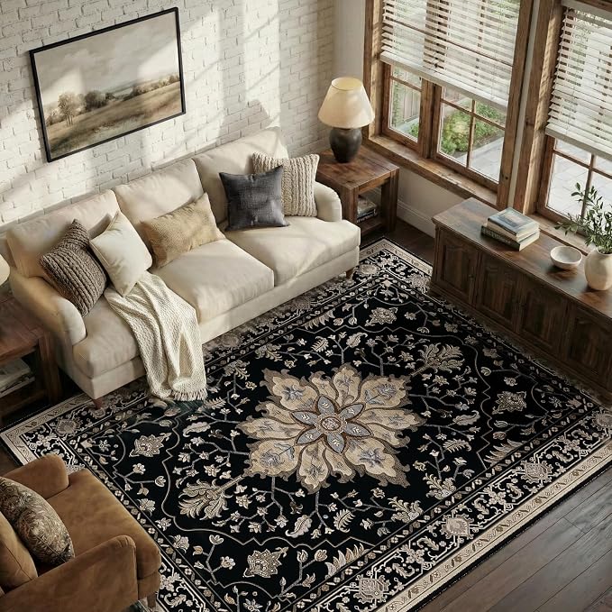 RELEANY Washable Area Rug, Water Repellent, Pet Friendly, Vintage Floral Boho - Image 4