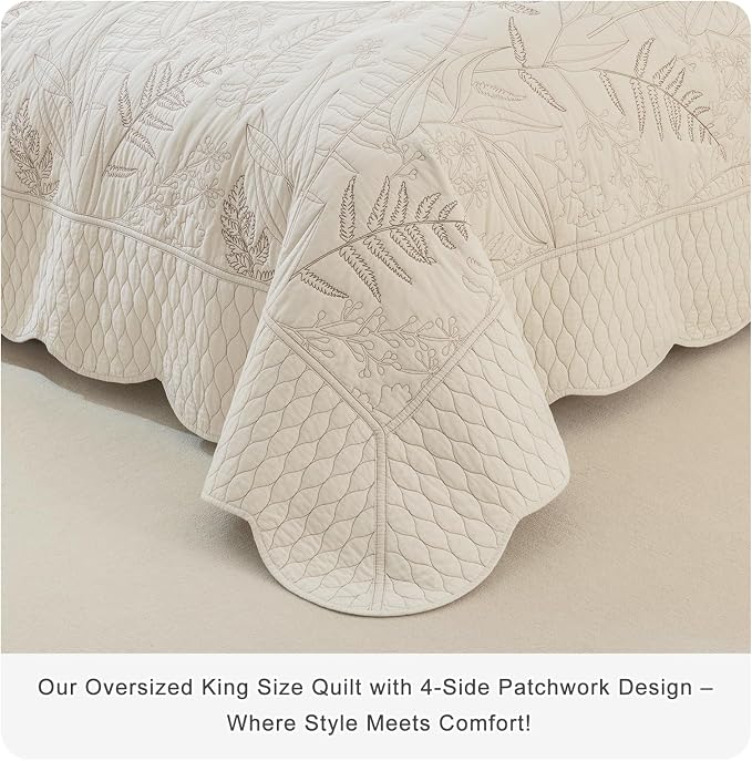 CozyTide Oversized King Bedspread 120"x120", Wheat Botanical Leaves Pattern - Image 8