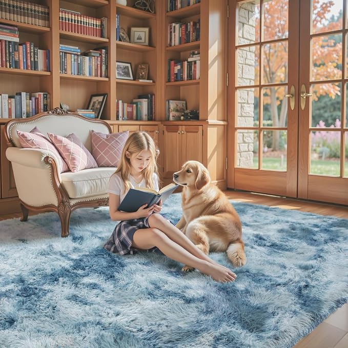 Small Shag Area Rug for Bedroom, 2x3 Dark Blue Tie-Dyed Soft Plush Carpet | - Image 7