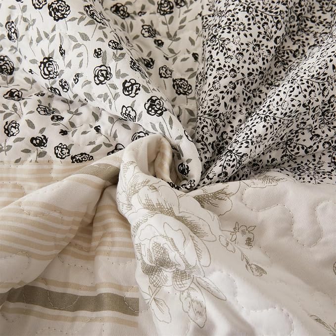 Cmfshape Summer Floral Queen Quilt Set, Reversible Quilted Bedspread - Image 6