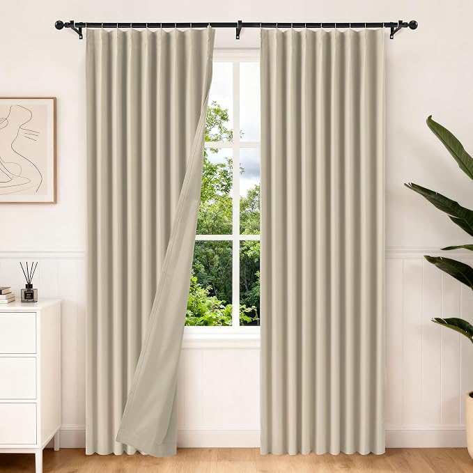 Etherealveil Taupe Pinch Pleated Blackout Curtains 2 Panels 60"x84" | Back Tabs by Etherealveil