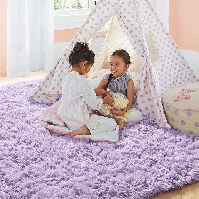 Fluffy Soft Purple Rug 4' x 6' Rug, Shaggy Rugs - Image 2