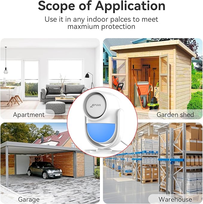 CPVAN WiFi Motion Sensor Alarm, 125dB Wireless DIY Smart PIR Motion Detector with 6 Door/Window Sensors for Home Security System - On Spot Alarm & APP Alert, White