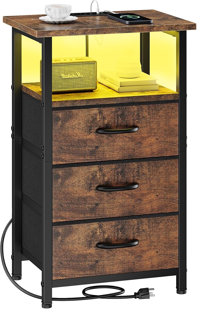 Night Stand with Charging Station, LED Nightstand by Vagusicc