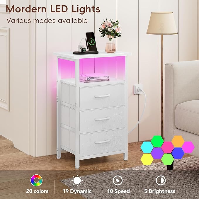 Night stand Set 2 with Charging Station, LED Nightstand - Image 4