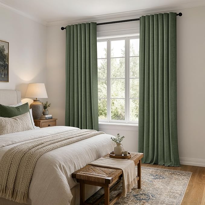 MIULEE 100% Blackout Linen Curtains 42 x 84 Inch Olive Green 2 Panels | Thermal - Image 8