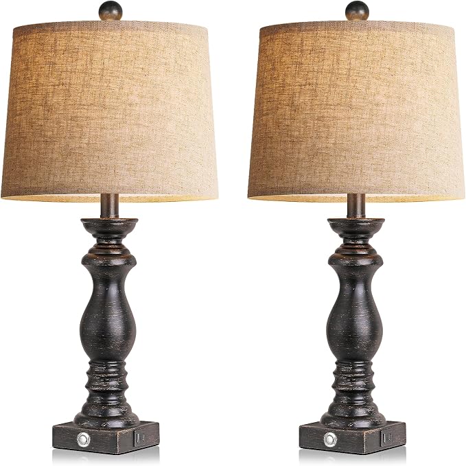 24.5" Table Lamp Set of 2, Rustic Farmhouse Bedside Lamps - Image 2