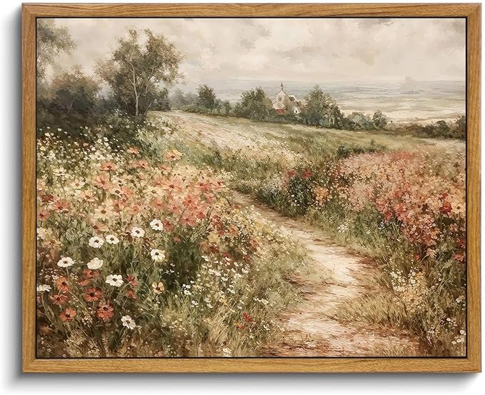 OIQArtOIQ Framed Vintage Wall Art Country Wildflower Canvas Art Paintings | by OIQArtOIQ