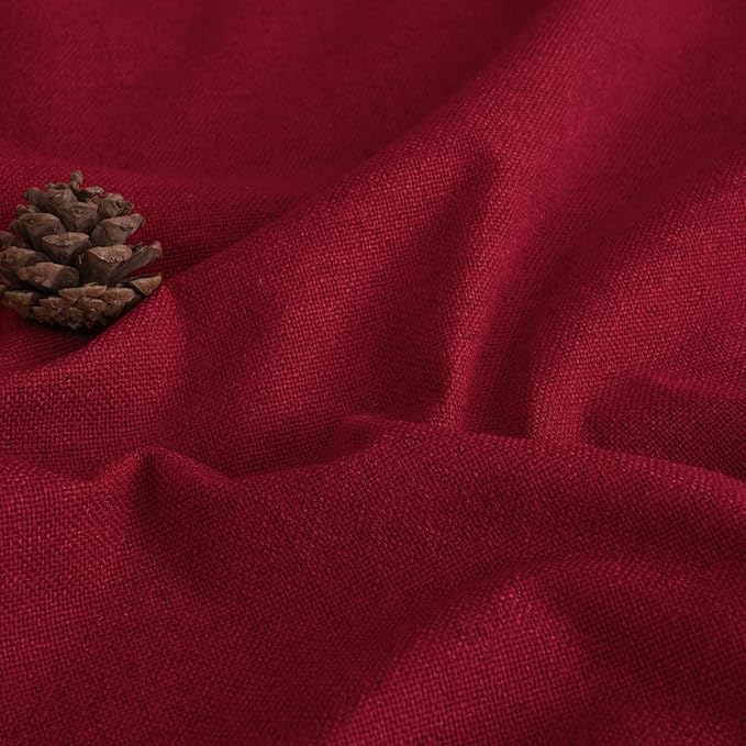 Red Linen Blackout Christmas Curtains for Living Room - Thermal Insulated Heavy Curtains 84 Inch Long, Thick Light Blocking Soundproof Curtains for Winter Bedroom Each 52x84 Inch 2 Panels