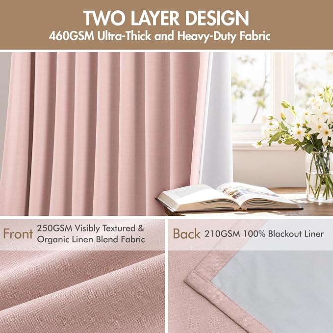 MIULEE Pinch Pleated 100% Blackout Curtains 40"x102" Light Pink 4 Panel Set | - Image 4