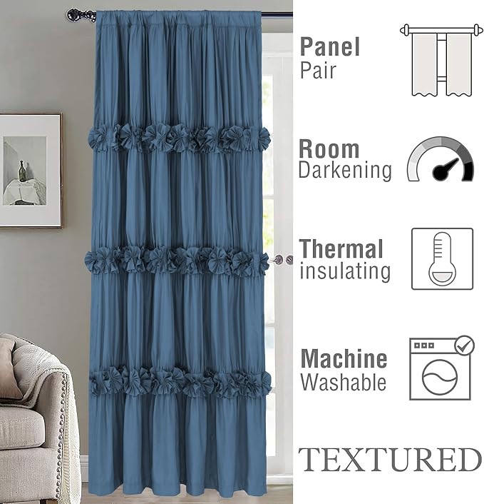 Thermal Insulated Blackout Window Curtains, Boho Ruched Window Treatments - Image 3