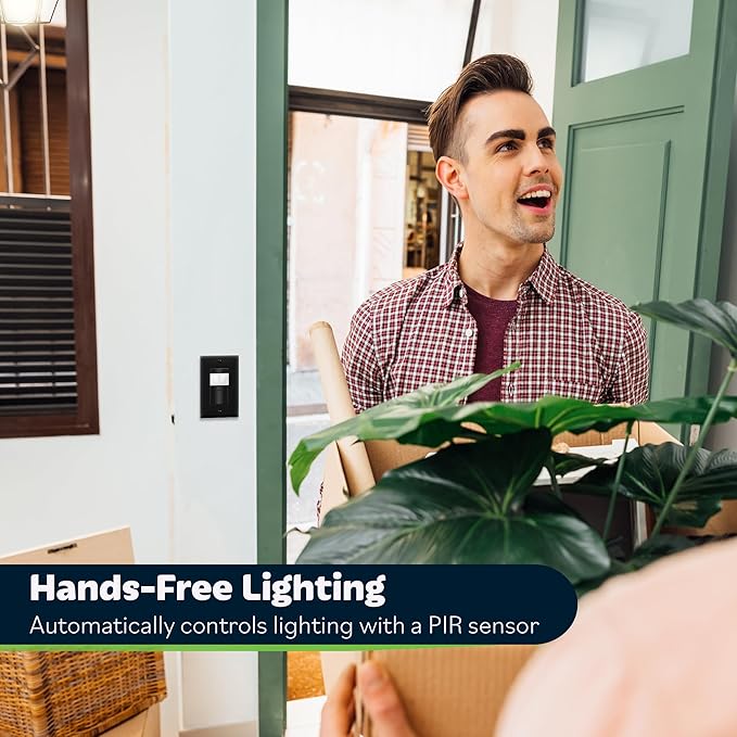 TOPGREENER Motion Sensor Switch, PIR Sensor with Ambient Light Level, Occupancy & Vacancy Modes, No Neutral Required, Ground Wire Required, 5A 150W LED/CFL Single Pole, TDOS5-JM-BK-2PCS, Black, 2 pack