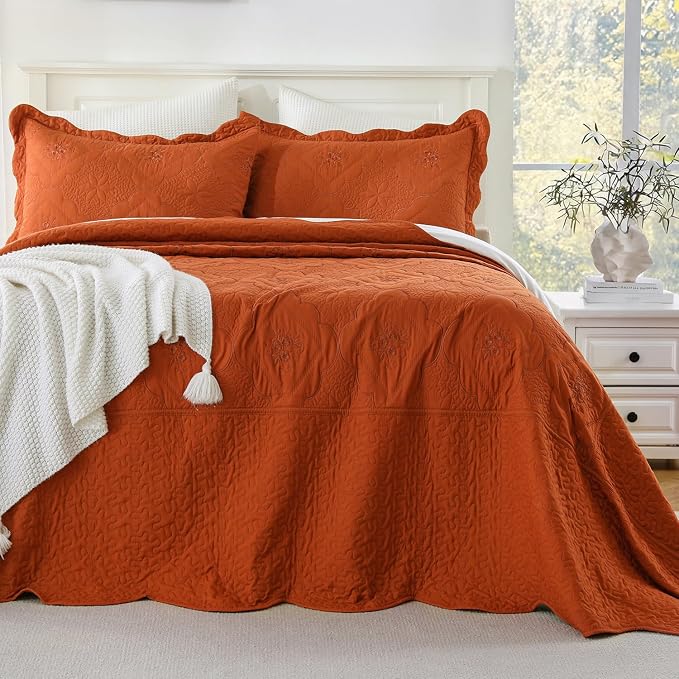 Cmfshape Oversized Floral Embroidery Quilt Set, 3 Pieces Super King Quilt by cmfshape-quiltset