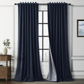 Navy Blue 100% Blackout Linen Curtains by Guken