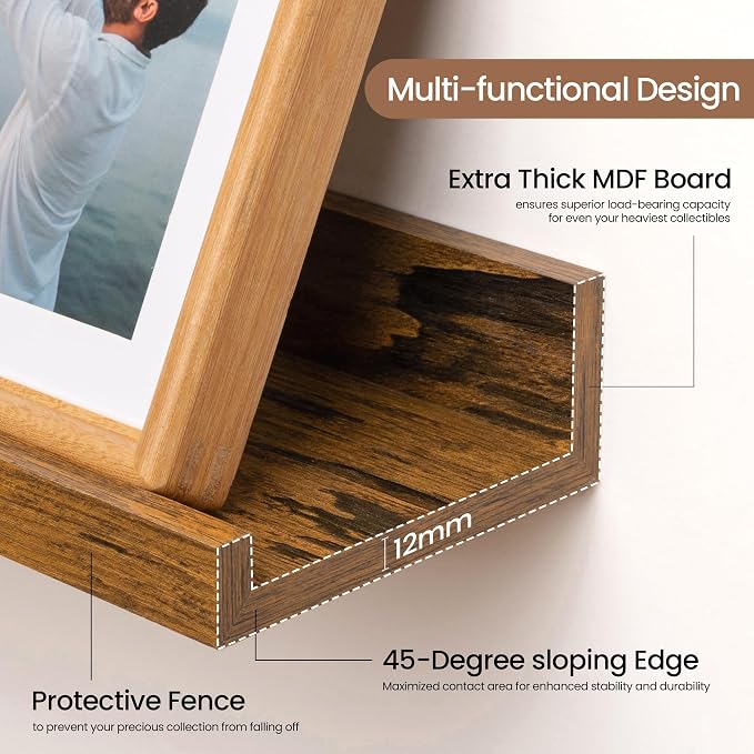 Floating Picture Ledge Shelves for Wall Set of 2, 72 Inches Picture Ledge Shelf - Image 5