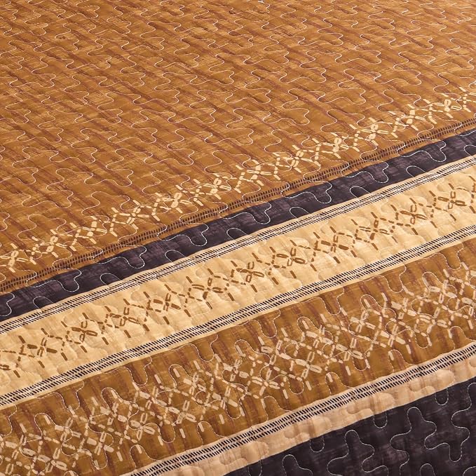 Cottolester Fall Quilt Set King, Burnt Orange Striped Patchwork Bedspread | - Image 8