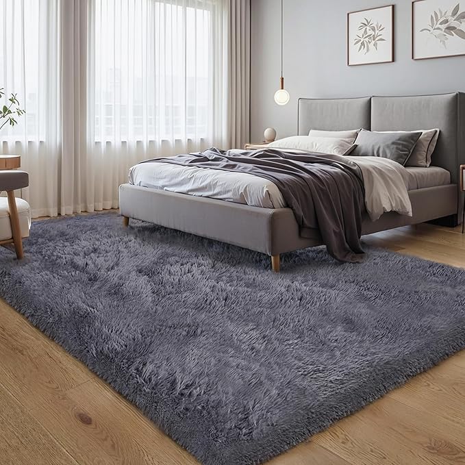 4x6 Thick Grey Fluffy Shag Rug for Bedroom, Plush Washable Carpet | Area Rug - Image 7