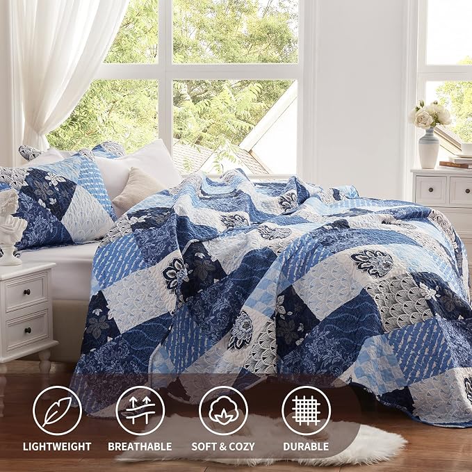 King Size Quilt Set 3 Pieces Lightweight Reversible Bedspread-98''x106'' Soft - Image 2