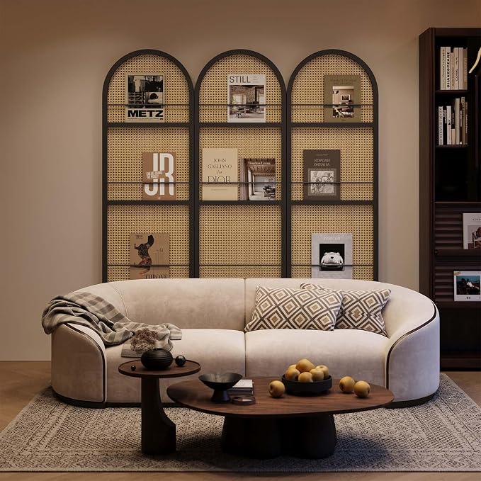 Rattan Room Divider with Built-in Bookshelf | Foldable Privacy Screen & - Image 5