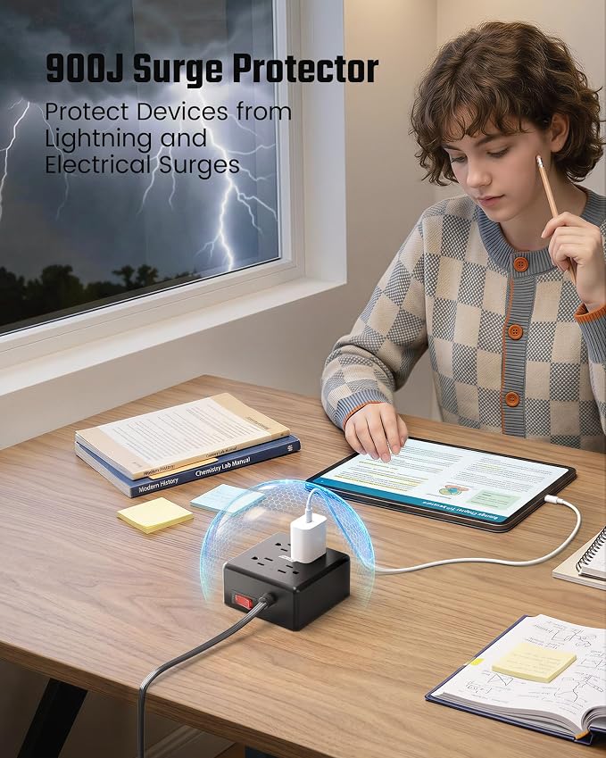 Power Strip, SUPERDANNY 4-Outlet 4-USB Surge Protector, 5 Ft Extension Cord - Image 5