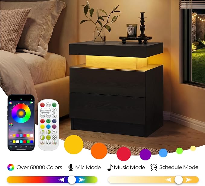 Black Modern LED Nightstand Set of 2 - Image 6