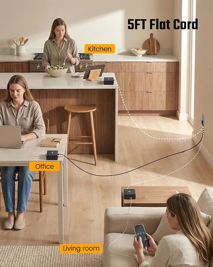 Power Strip, SUPERDANNY 4-Outlet 4-USB Surge Protector, 5 Ft Extension Cord - Image 6