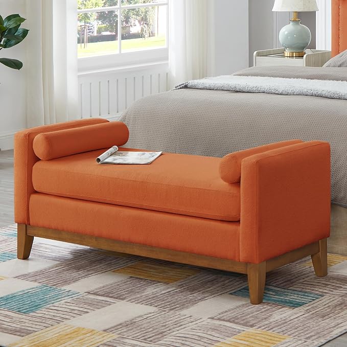 51" End of Bed Bench for Bedroom Living Room, Dark Orange. - Image 3