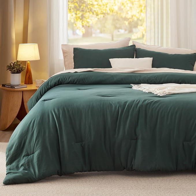 Bedsure Full Comforter Set, Forest Green Soft Prewashed Bedding - Image 2