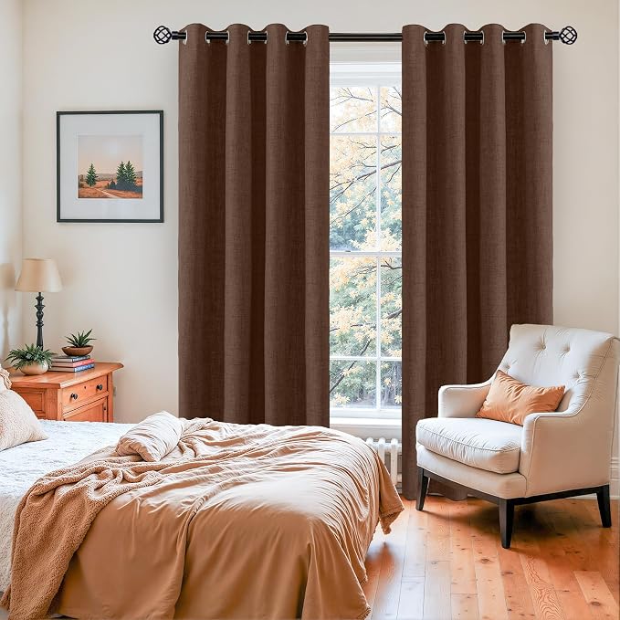 YoungsTex Dark Brown Linen Blackout Curtains 96 Inches Long - Image 4