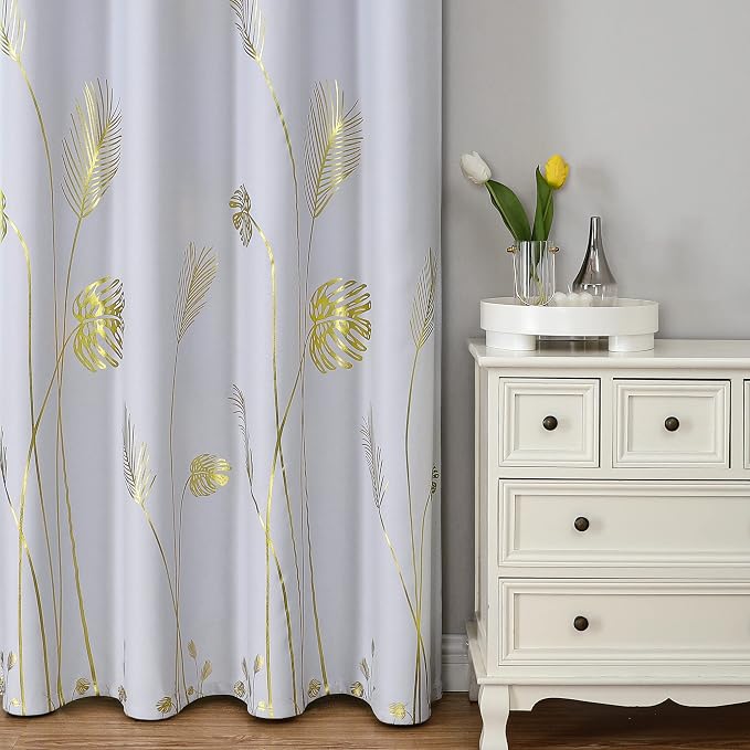 Room Darkening Curtains Greyish White Curtains 72 Inches Long Palm Tree Leaf - Image 2