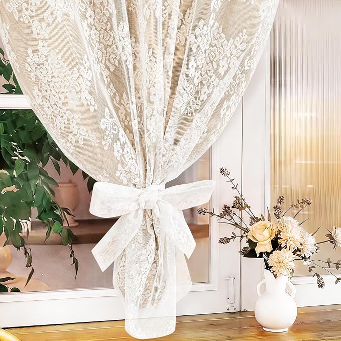 Yinhua Beige Kitchen Curtains 36 Inch Length Double Layer Blackout Cafe Curtains - Image 7