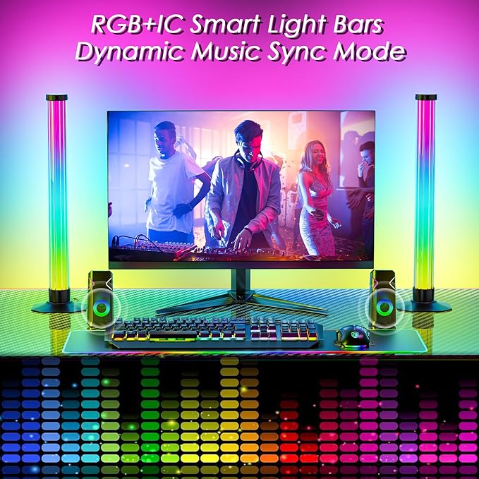 360° Smart Light Bar, Crystal Ambient Mood Light with 16 Million Colors, 213 Preset & 8 Scene Modes, Music Sync, Sound Active, 3 Modes Control RGB & IC Colorful Backlight for TV/Monitor/Gaming/Room