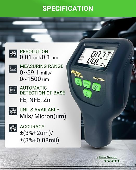 Paint Thickness Gauge CM-224Pro 2026 | Coating Thickness Meter Fe/Al/Zn | Auto Paint Depth Gauge Car Tester with High-Precision Probe, Multi-Unit Display & Auto Calibration