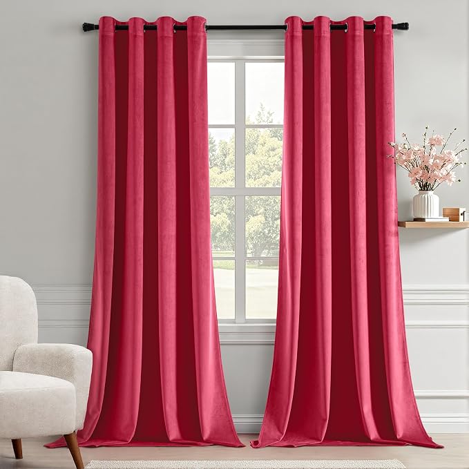 MIULEE Velvet Curtains Berry 52 x 84 Inch Length Set of 2 | Grommet Drapes by MIULEE