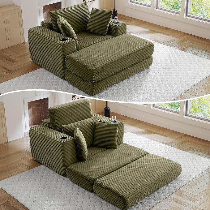 Oversized Chaise Lounge Chair Indoor, 52.4"W Corduroy Upholstered Fluffy Comfy - Image 9