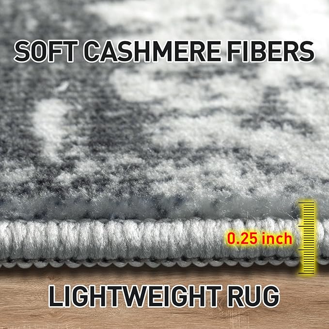 2'6''x8' Runner Rugs Washable Rug: Modern AbstractBlack Grey Gold Carpet | - Image 6