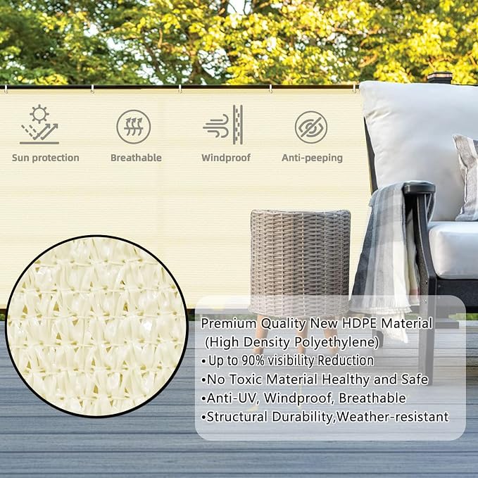 3'x14' Butter Cream Balcony Privacy Screen Fence 90% UV Block | 90% privacy - Image 2