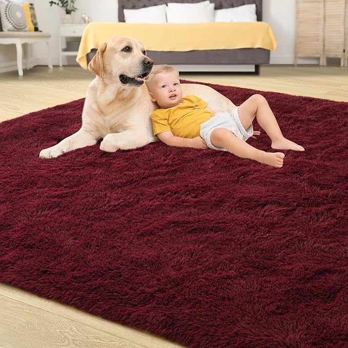Fluffy Burgundy Rugs for Living Room, 4x6 Dark Red Area Rug for Bedroom - Image 4