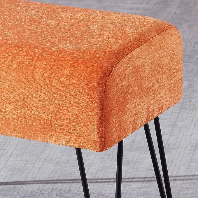 Home Soft Things Jacquard Chenille Ottoman, Tanga-Burnt Orange, Fuzzy Entry Way - Image 6